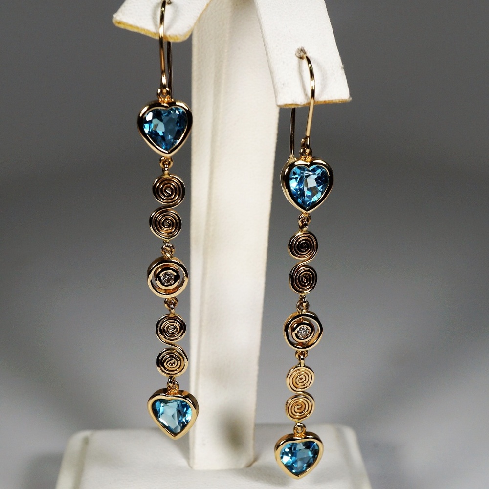 14KY Gold Handmade Blue Topaz & Diamond Earrings